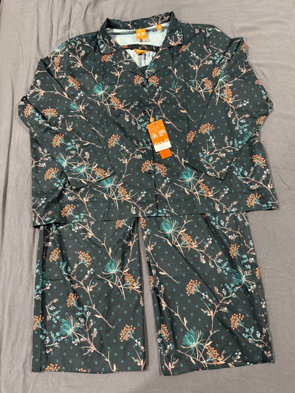 Con.Struct Adult Floral Button-Up Pajama Set - Dark Green-  XXL